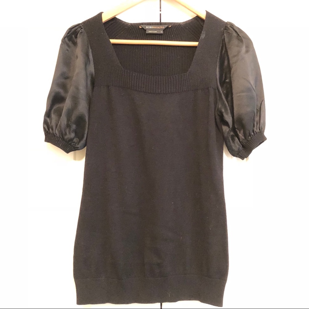 BCBGMAXAZRIA Black Silk Sleeve Sleeve Top